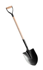 One new shovel with wooden handle isolated on white. Gardening tool