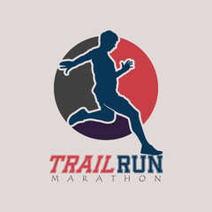 Runner marathon trail run logo vector graphic illustration on background, sticker badge