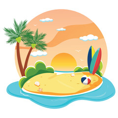 Tropical Island with Coconut Trees in Summer Season