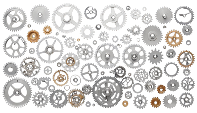 getriebe im panorama als zahnrad gear metallic machine industry connection cooperation steel wheel teamwork watch technology engine equipment mechanical symbol concept mechanism background power - Powered by Adobe
