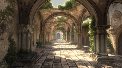 Fototapeta premium Ancient Stone Arches in a Historic European City: Timeless Architectural Wonders, Perfect for Exploring the Rich History and Cultural Heritage of Old Europe