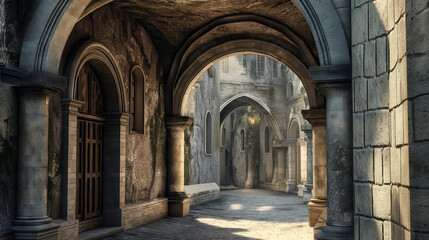 Fototapeta premium Ancient Stone Arches in a Historic European City: Timeless Architectural Wonders, Perfect for Exploring the Rich History and Cultural Heritage of Old Europe