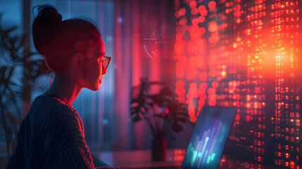 Secure Remote Work Data Privacy: Person Safeguarding Home Network for Data Protection While Working Remotely   Photo Realistic Concept