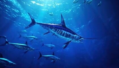 Giant Marlin fish in the ocean, beautiful view of marlin fish in the blue ocean