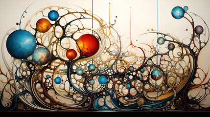 3d illustration of abstract red and blue background with circles and waves