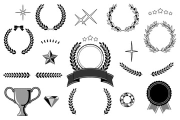 月桂冠、メダル、アワード　手描き風画像詰め合わせ