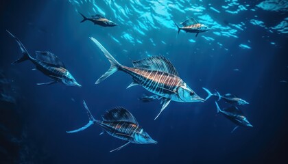 Giant Marlin fish in the ocean, beautiful view of marlin fish in the blue ocean