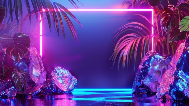 3d render, abstract geometric neon background. Fantastic wallpaper.