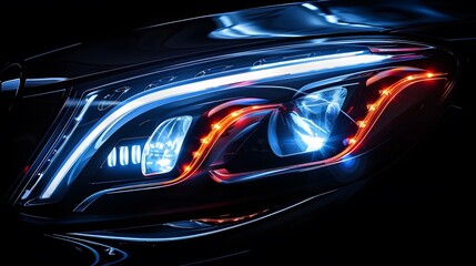 Modern car headlight close-up scene (3D Illustration)