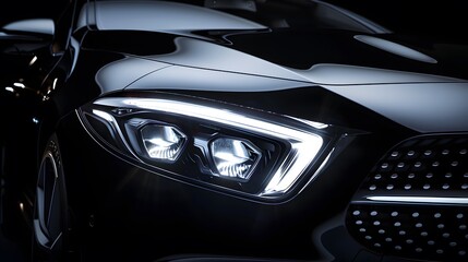 Modern car headlight close-up scene (3D Illustration)