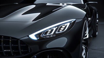 Modern car headlight close-up scene (3D Illustration)