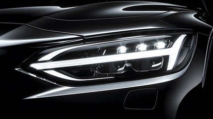 Modern car headlight close-up scene (3D Illustration)
