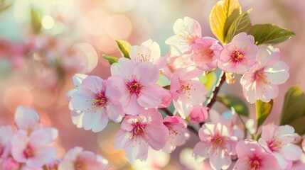 Close up view of cherry blossoms in a springtime background