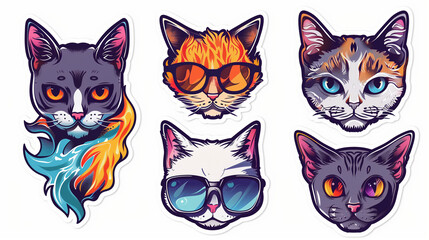 Obraz premium Cool cats. Set of stickers. Cute, funny, stylish kittens on a white background