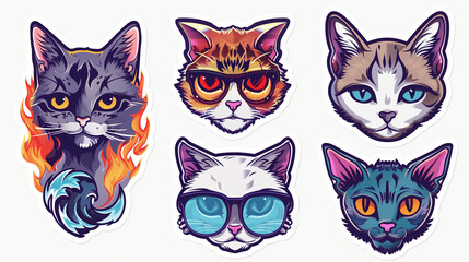 Cool cats. Set of stickers. Cute, funny, stylish kittens on a white background