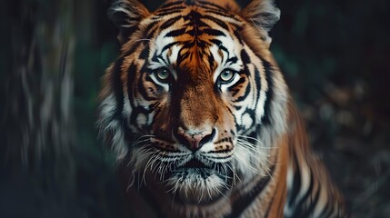 Portrait of Asia Bengal tiger that looking at camera isolated on clean background, hunter in the forest, wildlife concept.