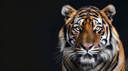 Portrait of Asia Bengal tiger that looking at camera isolated on clean background, hunter in the forest, wildlife concept.