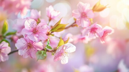 Blooming pink Sakura flowers in the garden a springtime outdoor scene