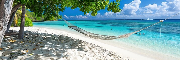 summer vacation with hammock on the tropical beach