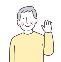 笑顔で手を振るシニア男性
