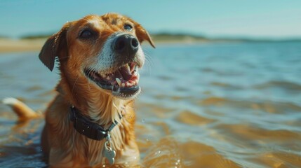 Active Dog Enjoying Water and Beach Activities in Summer