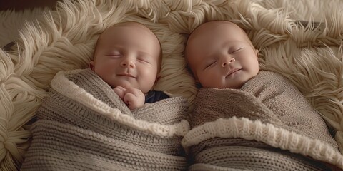 Baby twins. Pair of young infants that are identical siblings