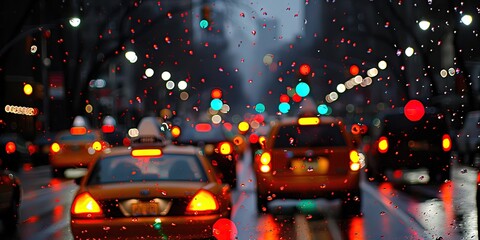 driving in a city in the rain