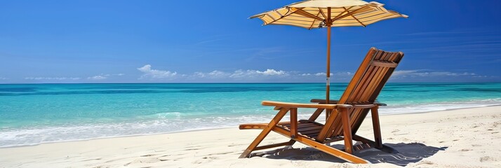 summer vacation concept with chair and umbrella on beach