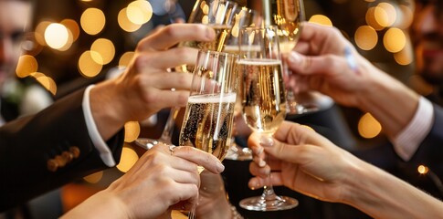 Yuletide Festivities: Raising Glasses to Christmas! Youthful Revelers Enjoy Champagne.