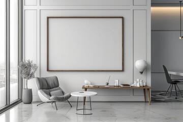 Office Interior with Blank White Poster Mockup created with Generative AI