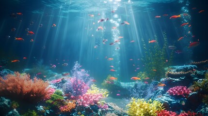 Underwater with colorful sea life fishes and plant at seabed background, Colorful Coral reef...