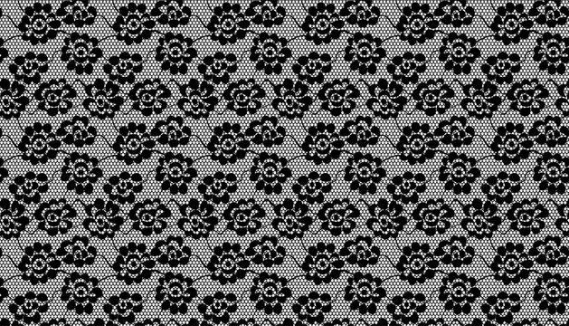 Black lace fabric with flowers