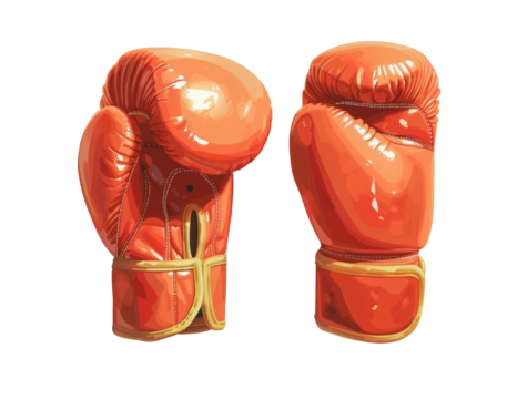 Red boxing sports gloves isolated on a transparent background. PNG element, red boxing gloves. Sports topics. A game theme. The cut-out element of the image.