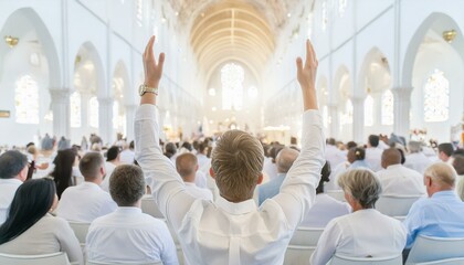 Group of people gathered in church praising God
