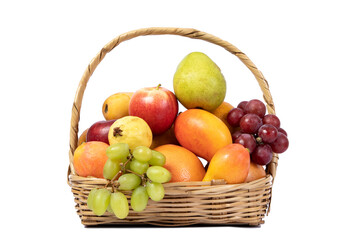 Basket full of multicolored fruits, no background