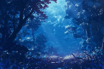 Obraz premium moonlit forest illustration with a sense of nostalgia and longing
