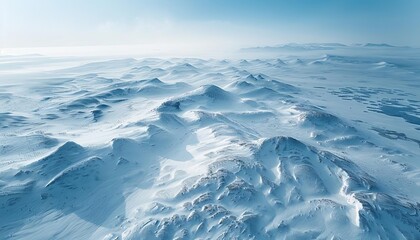 Exhibit an aerial view of a vast Arctic tundra blanketed in snow, a pristine wilderness untouched by human hands
