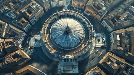 Obraz premium Exhibit an aerial view of the Pantheon, showcasing its perfectly symmetrical design and its position in the urban landscape of Rome