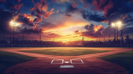 Baseball Field With Sunset in the Background