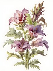 Obraz premium Acanthus Flower Watercolor Plant Nature Art