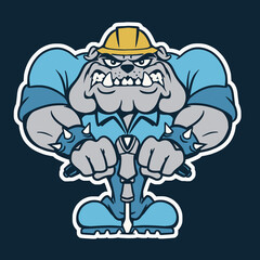 Bulldog with Jackhammer Construction Mascot Cartoon Vector Illustration