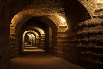 Fototapeta premium Exploring the Shadows of History: A Torch-Lit Tour of an Ancient Subterranean City