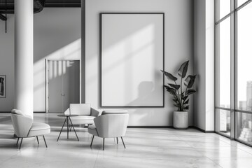 Fototapeta premium Office Interior with Blank White Poster Mockup created with Generative AI