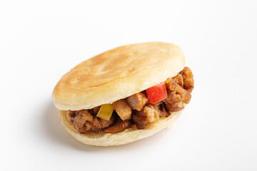 Chinese pork burger, Rou Jia Mo, asian cuisine dish, on a white background