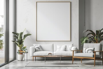 Office Interior with Blank White Poster Mockup created with Generative AI