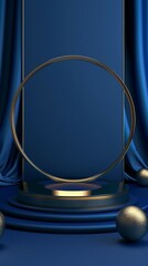 Product display stand or podium pedestal on advertising background with blank backdrops.