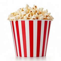 A single popcorn bucket stands pristine against a white backdrop, Ai Generated