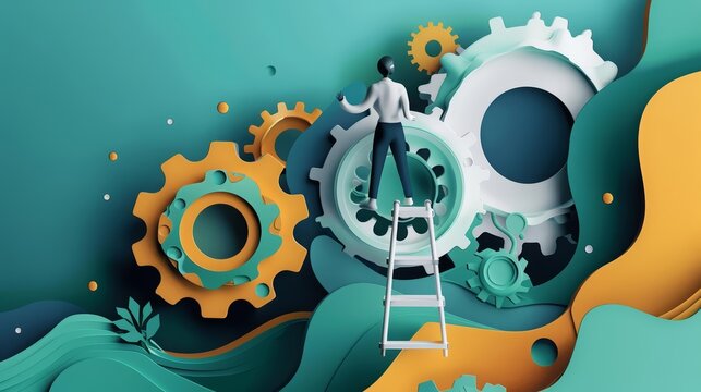 Illustration Paper art style of agile methodology, adapting swiftly and stylishly, in futuristic styles, banner template best copy space