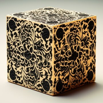 Experience the sharp clarity of a block print cube on a pristine white background, Ai Generated
