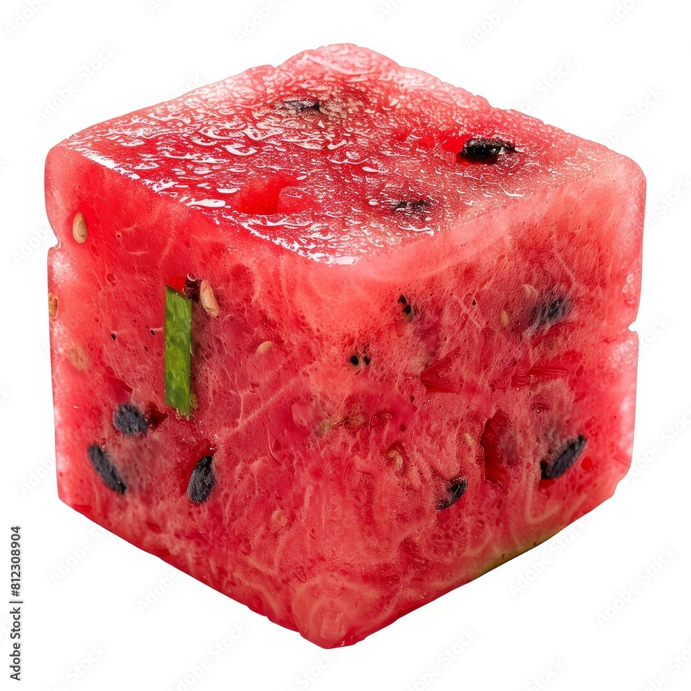 Wall mural Description Vibrant watermelon cubes perfectly isolated on a clean white background, Ai Generated - Wall murals